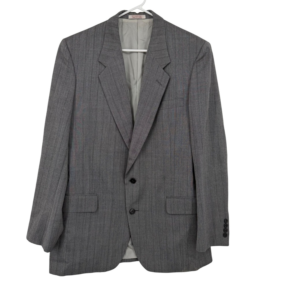 Oscar de la Renta Hand Tailored Mens Grey Pinstripe Two Button Blazer Sport Coat